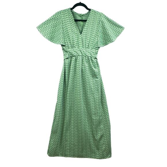 VTg 70s Maxi Dress Womens M Green Flutter Sleeve Mod Boho Prairie Cottagecore US - Picture 1 of 16